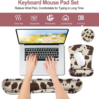 Mouse Pad with Wrist Support, Ergonomic Gel Mouse Pad Beautiful Flowers,Non-Slip Durable, Memory Foam Keyboard Wrist Rest, Suitable for Office Typing Games, Pink Hyacinths on Wood Panel
