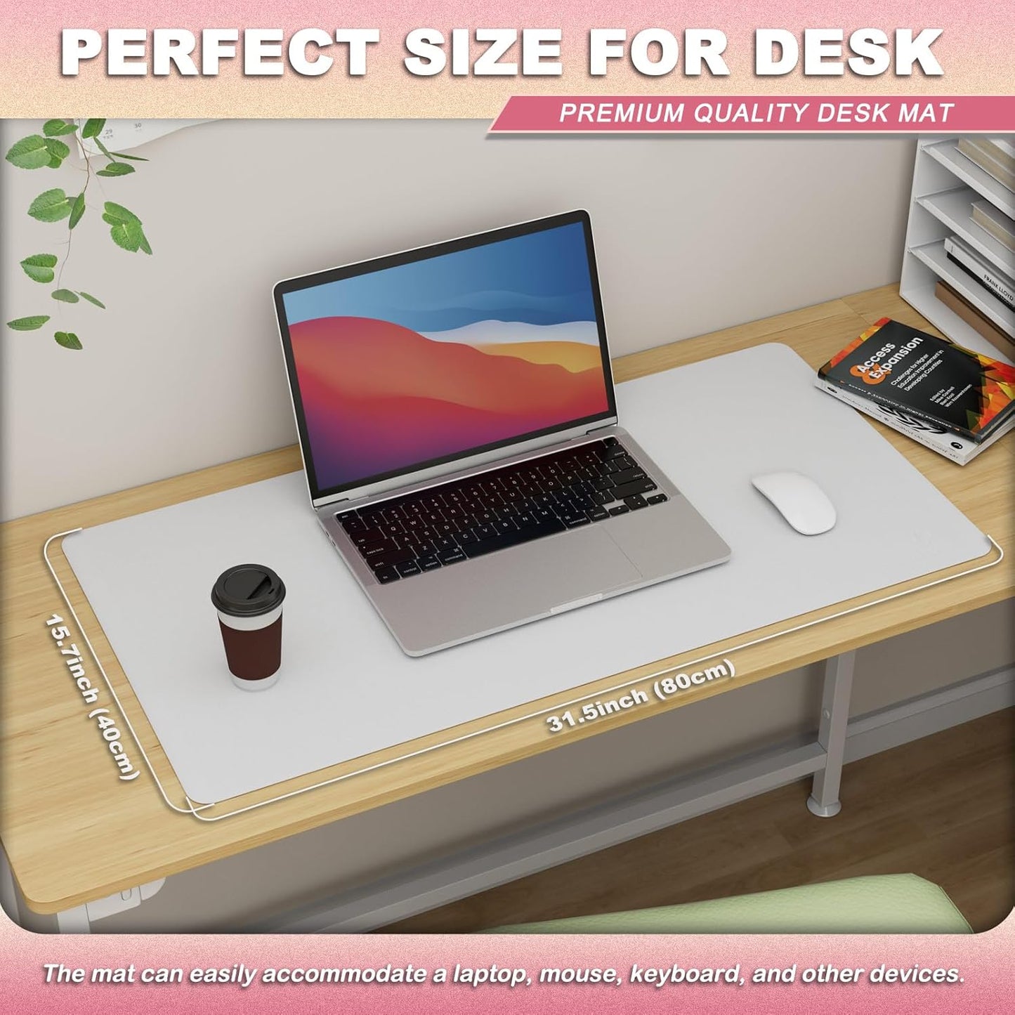 K KNODEL Leather Desk Pad Protector, Office Desk Mat, Large PVC Leather Desk Blotter, Non-Slip Mouse Pad (Dark Brown, 15.7" x 31.5")