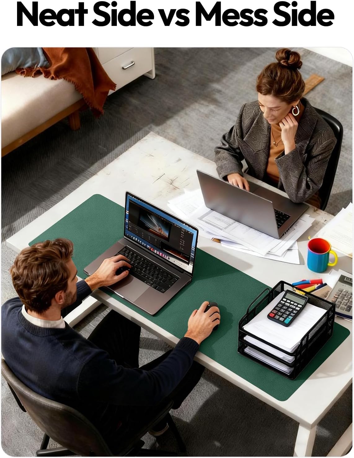 YSAGi Large Extended PU Leather Desk Pad Protector – Non-Slip Waterproof Desk Mat for Office & Home, Easy Clean Mouse Pad & Laptop Writing Blotter 35.4"x17" Black - Colors A