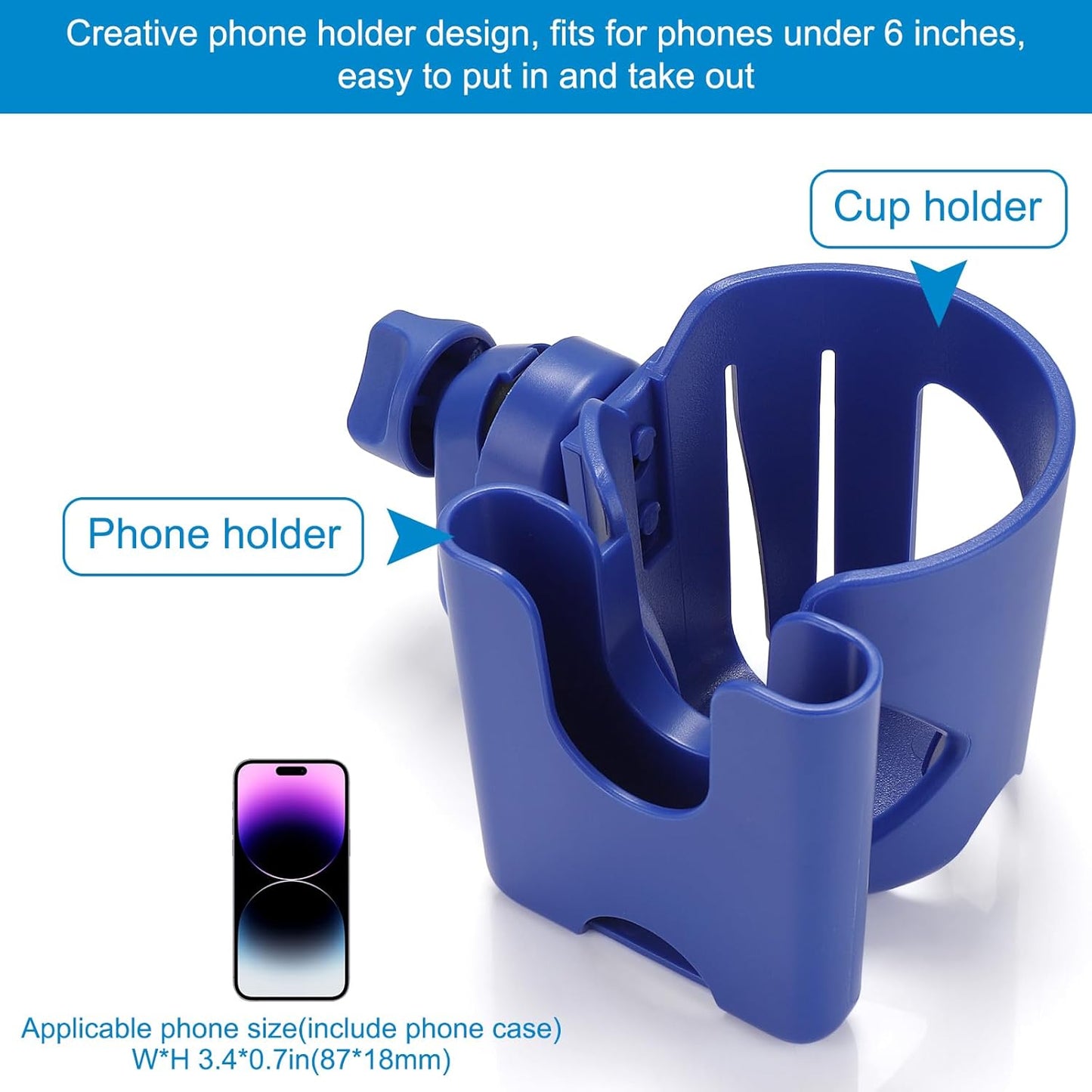 Accmor Stroller Cup Holder, Universal Cup Holder for Stroller Walker Bike, 360° Rotatable Large Caliber Designed Bottle Holder for Stroller, Bike, Wheelchair, Scooter