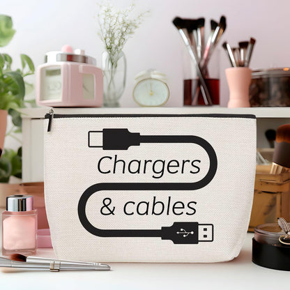 ZHAMEN 2 Pcs Cables Chargers Makeup Bag, Organizer Portable Pouch Purse Travel Essentials Organizer Cosmetic Bags for Women, Roomy Travel Makeup Toiletries Accessories, Birthday Gifts for Women
