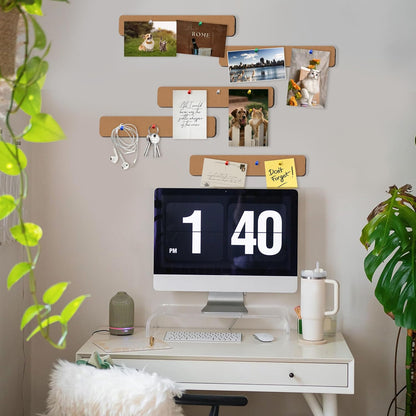 Vuzvuv 8 pcs Bulletin Board Bar Strips with 50 Pushpins & 10 Wooden Clip pins，Self Adhesive Cork Board for Wall，Felt Pin Board for School，Office Decor（Black White Grey）