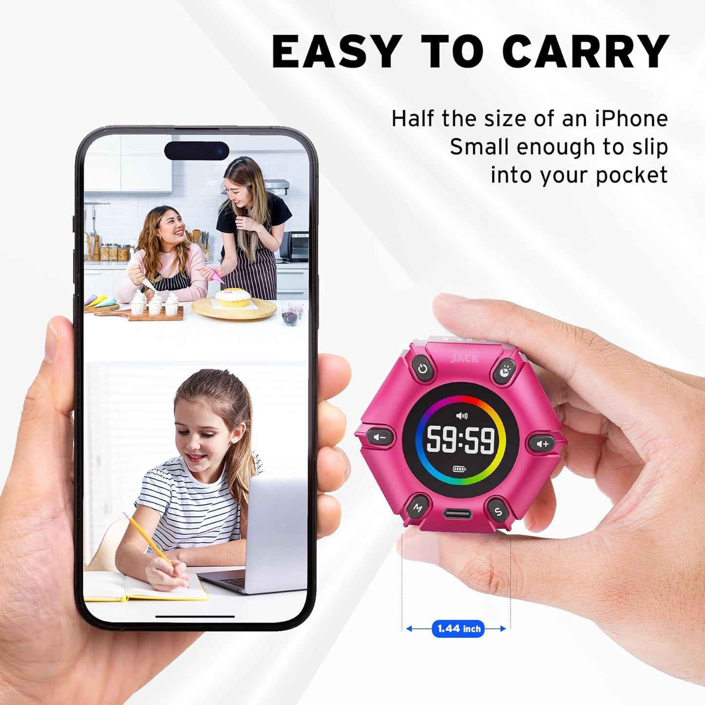 Jack Pomodoro Timer - Productivity Cube, Visual Focus Timer, Mute & Vibration & Adjustable Sound Alert, for Office, ADHD, Study, Work, 3/5/10/25/30/60min & Custom Countdown - Black