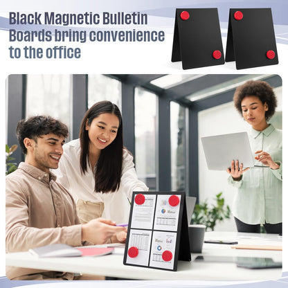 Fainne 2 Pack 6x8 Inch Magnet Display Stand, Double-Sided Magnetic Bulletin Board with Stand Tabletop Blank Magnetic Signs for Restaurant Menu Office Home School, Black