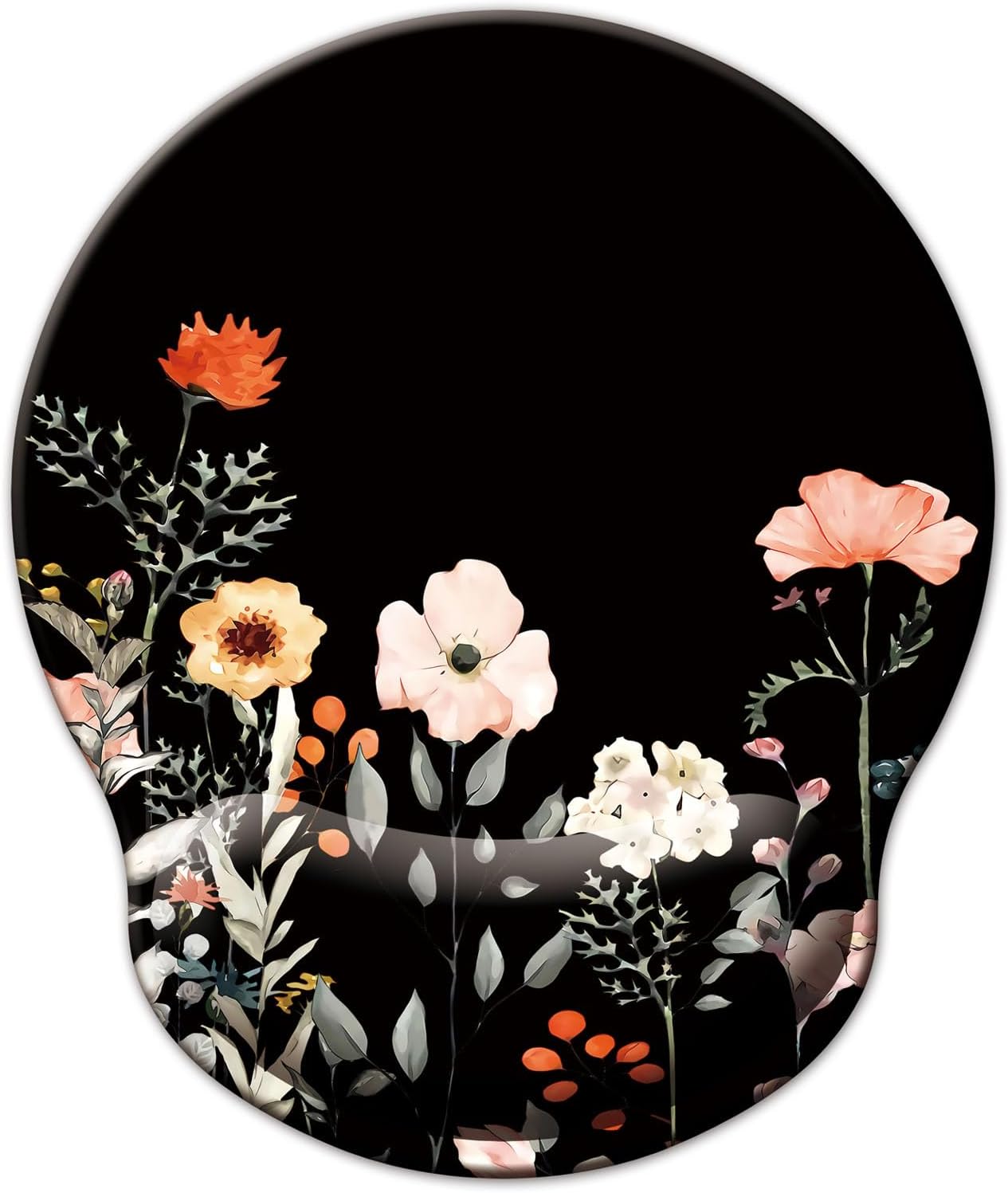 Mouse Pad with Wrist Support, Ergonomic Mouse Pad with Memory Foam Wrist Rest Cushion, Non-Slip Rubber Base Gaming Mice Pad for Home Office Computer Laptop, Flowers Grass