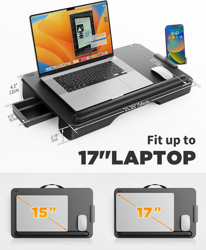 SAIJI Laptop Lap Desk, Portable Laptop Desk for Bed - Fits Up to 17" Laptops & MacBook,Lightweight Lap Tray Table with Storage Drawer, Lap Desk with Cushion, Lap Stand for Bed & Couch