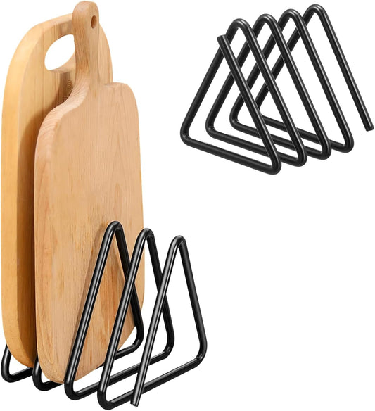 Suclain Cutting Board Organizer, Triangle Cutting Board Rack Black Metal Chopping Sheet Holder, Pots Pan Lids Cookie Sheet Organizer for Cabinet Countertop Shelf, 3.94 x 3.94 x 3.54 in