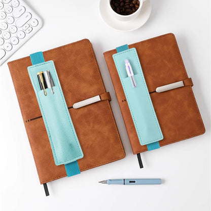 Tokusatsu 2 Pack Adjustable Elastic Pen Holder for Notebook, PU Leather Pencil Pouch with Stretchable Band, Fits Journals, Binders, Planners, Books, Portable Pen Sleeve Pouch, Off-White