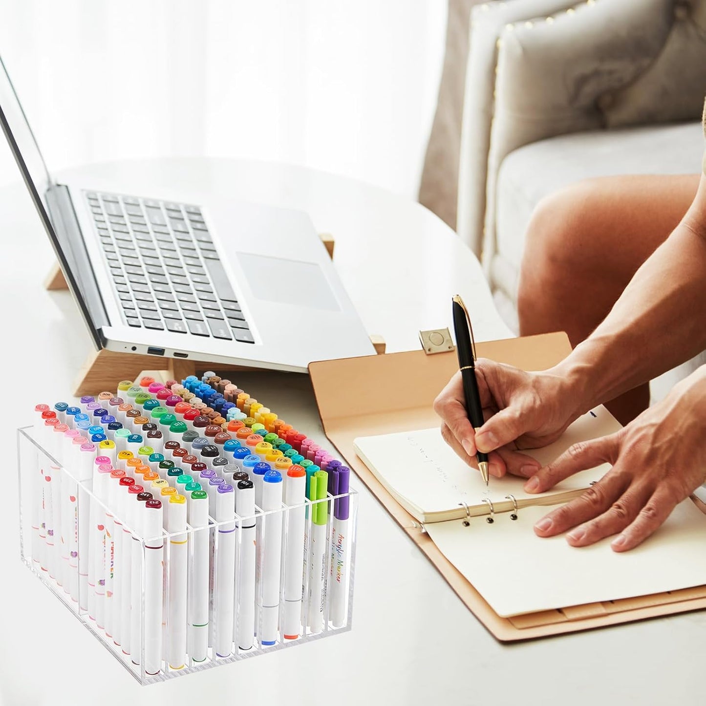 MotiMind Acrylic Marker Organizer for 189 Marker, Large Art Pencil Holder Storage Rack for Desk, Pens Art Brushes Display Stand with 27 Compartments for Desktop, Office (clear, 189 Capacity)