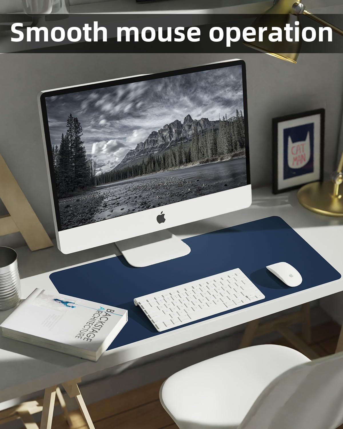 Leather Desk Pad Protector, Office Desk Mat, Large Mouse Pad, Non-Slip PU Leather Desk Blotter, Laptop Desk Pad Desk Accessories for Office and Home (Black, 40" x 17")