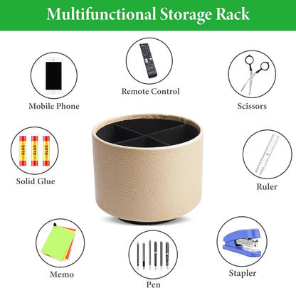 Round Leather Art Supply Organizer,Remote Control Holder,360 Degree Rotating,Multi-Functional Pencil Holder,4 Compartments Desktop Stationary Organizer(1-Fractal Flower) | Round - Colors A