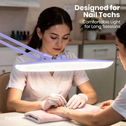 Neatfi XL 2200 Lumens 24W LED Desk Lamp – Shadow-Free Task Lighting | 4-Level Dimming | Home Office & Crafts Use | 20-Inch Wide Head (White, Non-CCT with Clamp)