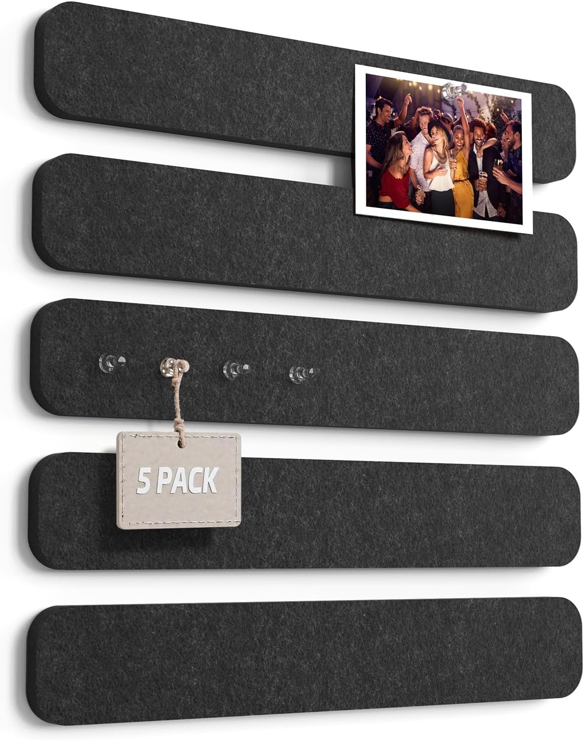 JBER Felt Strip Board 5 Pack 13"x2", Cork Board Alternative Pin Bulletin Board, Self-Adhesive Vision Board with 25 Push Pins for Walls, Office & Home Decor(Light Camel)