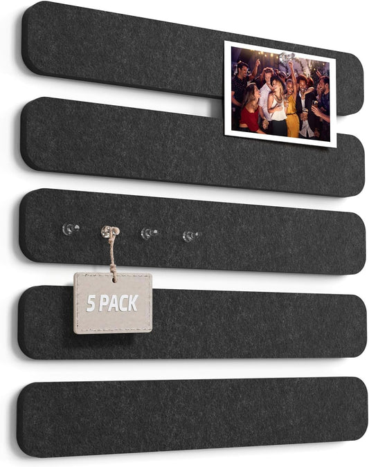JBER Felt Strip Board 5 Pack 13"x2", Cork Board Alternative Pin Bulletin Board, Self-Adhesive Vision Board with 25 Push Pins for Walls, Office & Home Decor(Light Camel)