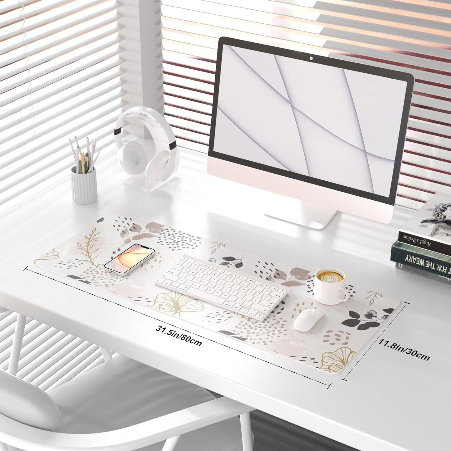 QIYI Large Mouse Pad, Cute Pink Desk Mat for Desktop, Women Girls PU Leather Desk Pad Waterproof Gaming Mousepad, Rose Gold Marble Computer Protector Writing Pad for School Office Home 31.5" x 15.7"