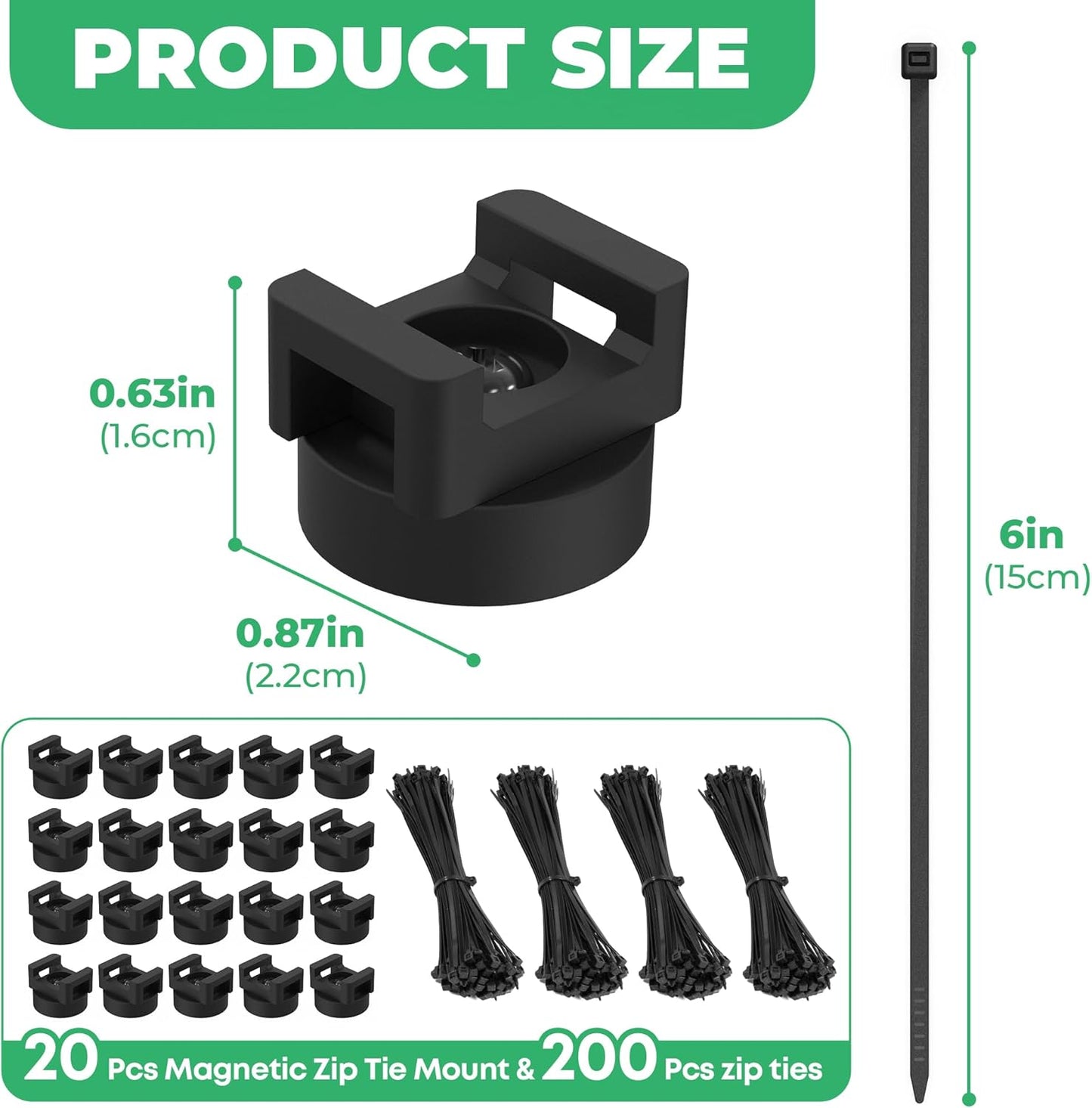Magnetic Zip Tie Mount, 25LBS Strong Magnetic Wire Holder, Multipurpose Magnet Zip Tie Mount, Waterproof Magnet Cable Tie Holders for Home Office Marine Automotive Electrical Wiring Management