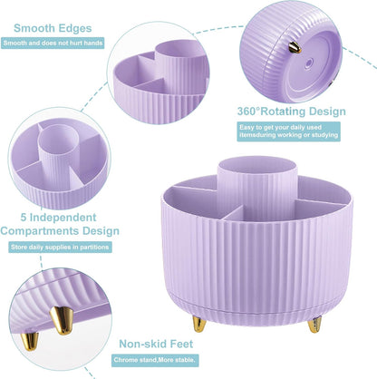Cayxenful Pencil Holder For Desk,5 Slots 360°Degree Rotating Desk Organizers And Accessories,Desktop Storage Stationery Supplies Organizer, Cute Pencil Cup Pot For Office, School, Home (C-Blue)