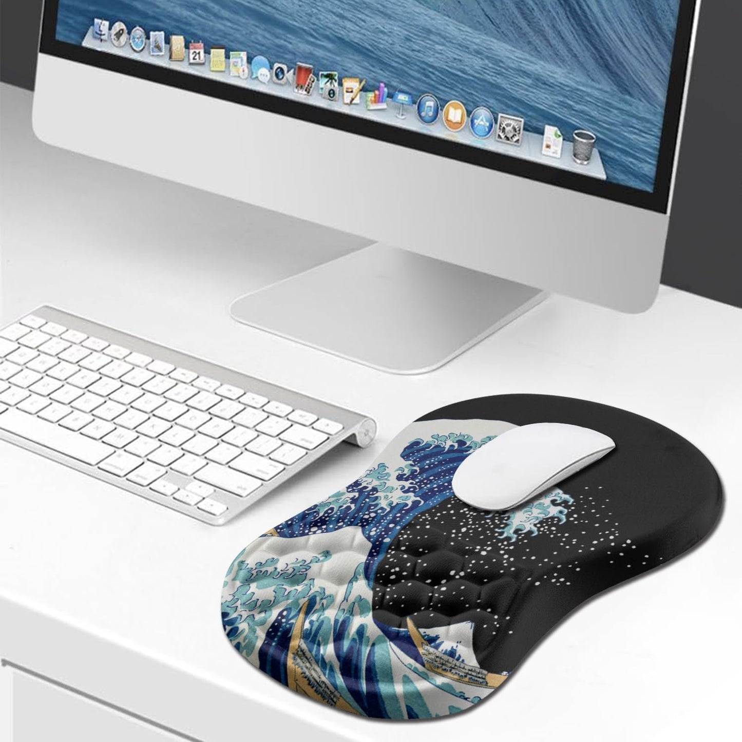 Hokafenle Ergonomic Mouse Pad Wrist Support, Wrist Rest Mousepad for Carpal Tunnel Pain Relief with Integrated Memory Foam Slope Massage Bulge (11.8x7.9 inch,Topographic Contour)