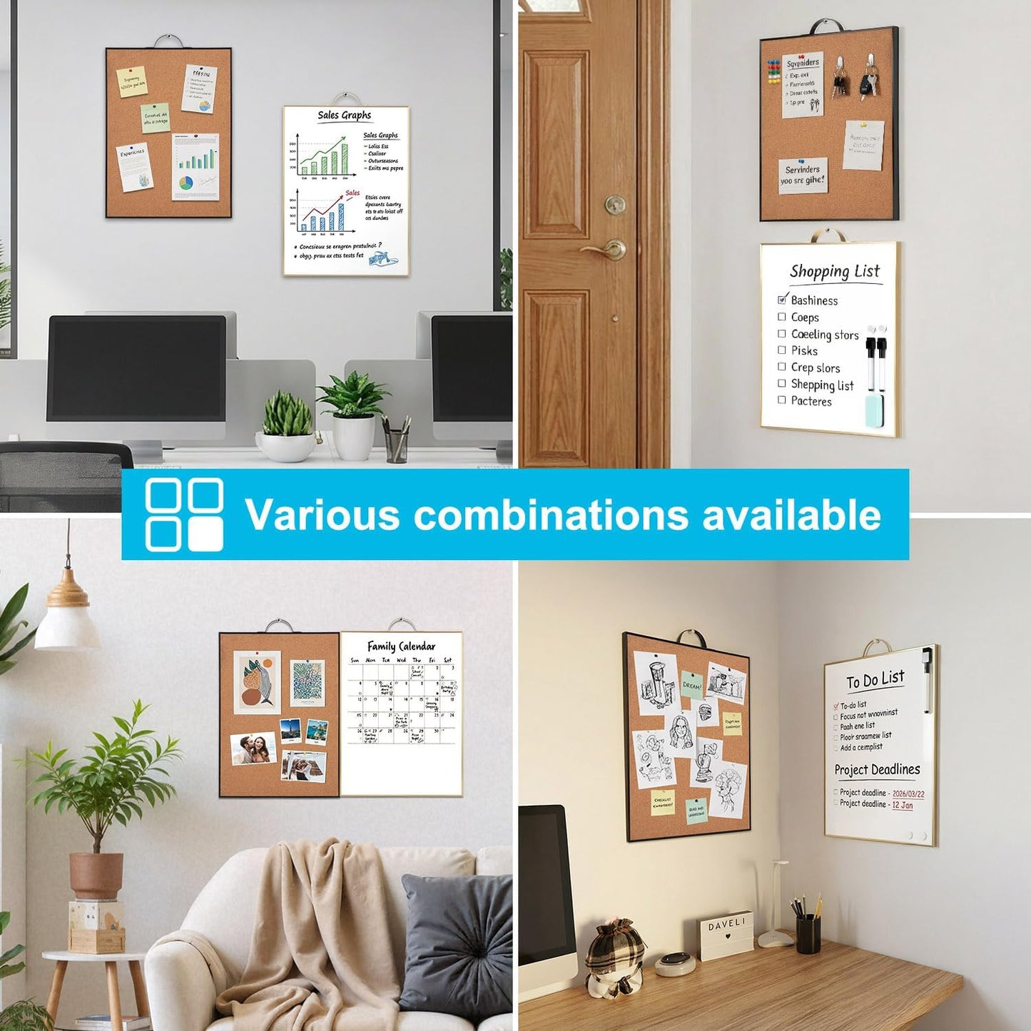 TSJ OFFICE Small Whiteboard Cork-Board - 16" X 12" Portable Aluminum Black Framed Magnetic Dry Erase Board, Small Bulletin Cork Board with Holder for Office, Home and School