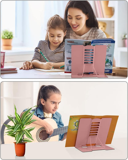 MSDADA Desk Book Stand Metal Reading Rest Book Holder Adjustable Cookbook Documents Holder Bookstands for Recipes Textbook Music Books, the First Day of School Gift for Students, Teachers (Light Blue)