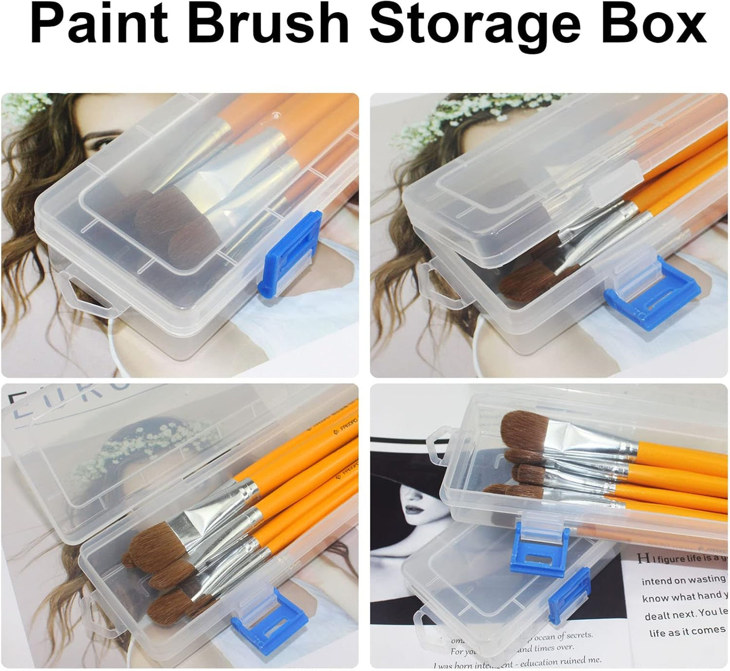 4 Pack Paint Brush Storage Box Clear Paint Brush Holder Long Brush Storage Case Watercolor Pen Container with Buckle