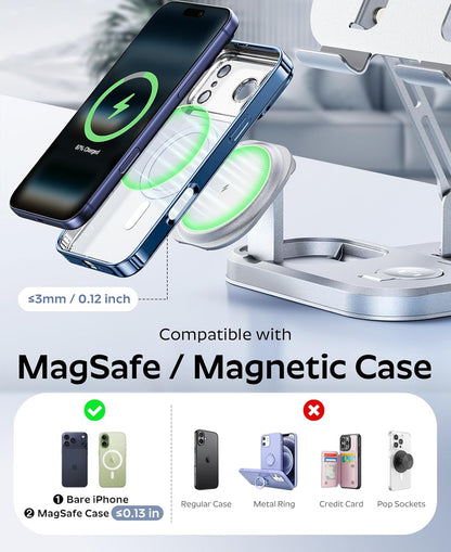 Meifigno 65W 5 in 1 Charging Station for Apple Multiple Devices, with 30W Fast Wired Charging Stand for iPad/Tab, Foldable Wireless Charger Design for Magsafe Charger for iPhone 17 16 /iWatch/AirPods