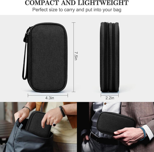 FYY Electronic Organizer, Large Travel Cable Organizer Bag Pouch Electronic Accessories Carry Case Portable Waterproof Double Layers All-in-One Storage Bag for Cable, Cord, Charger, Phone, Black