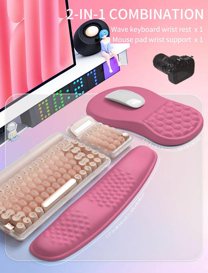 Hokafenle 2in1 Combination, Wave Keyboard Wrist Rest and Ergonomic Curvature Mouse Pad Wrist Support for Relieve Wrist Pain, Filled with Soft Cushion Memory Foam, Black