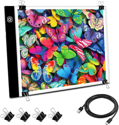 Funshot A3 Led Light Pad Tracing Light Box with USB Power Cable and 4 Fasten Clips,3 Levels of Brightness,Diamond Art Light Board,Sketching,Painting, Sketching,Tracing