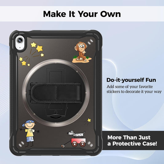ProCase for iPad 11th Generation A16 2025/iPad 10th Generation Case 10.9 Inch 2022, Heavy Duty Shockproof Rugged Cover with Hand Strap 360 Degree Rotatable Kickstand Protective for iPad 11/10 -Black