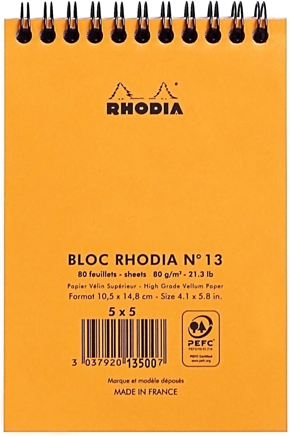 Rhodia #16 Wirebound Notepad 5.8" x 8.3" Dot Pad, Orange Cover