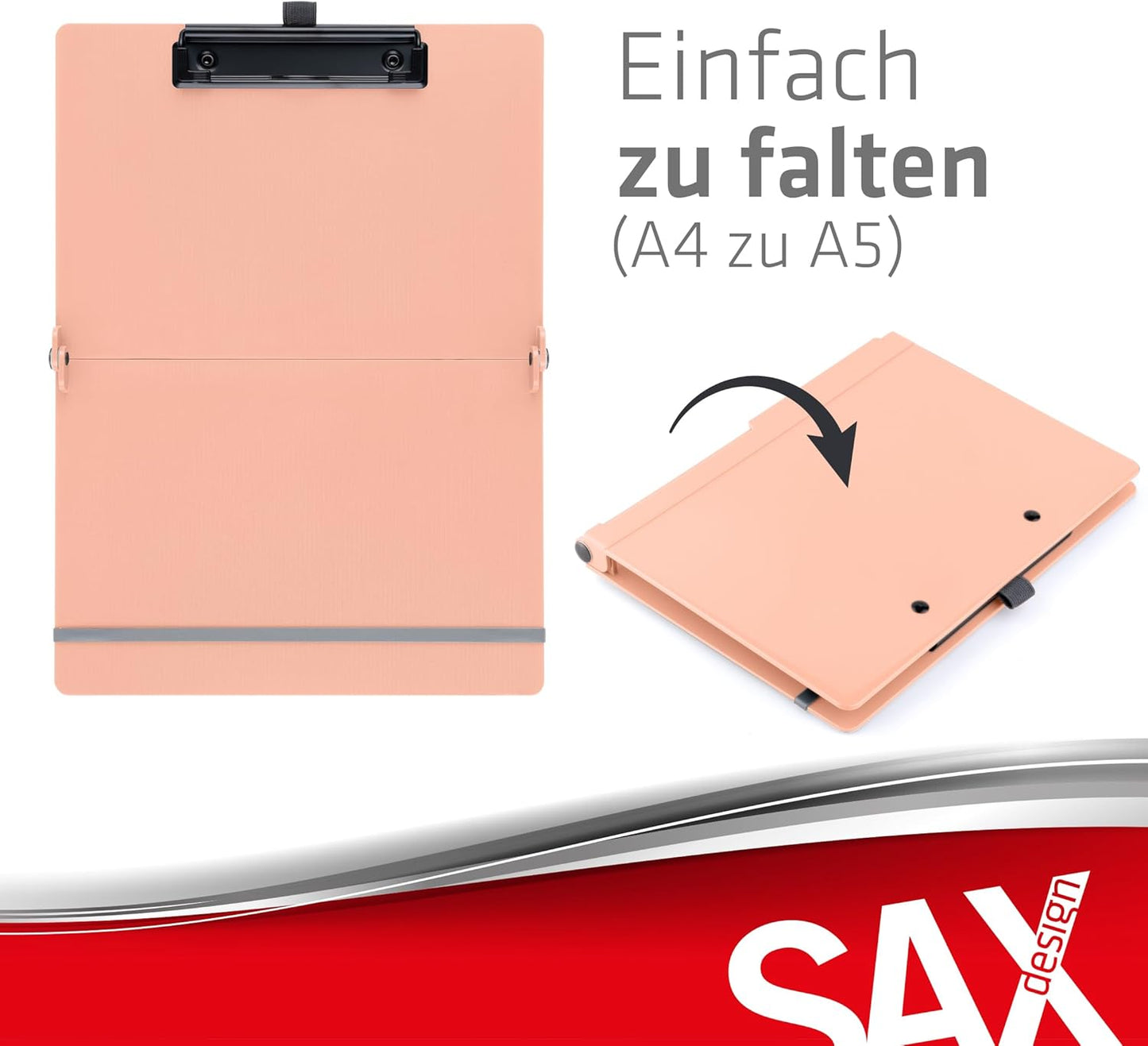 Sax Folding Clipboard Blueberry Clipboard A4 to A5 Portrait and Landscape Format Ideal for Travel and Business Holds 30 Sheets Includes Elastic Closure Band and Pen Loop Durable & Shockproof