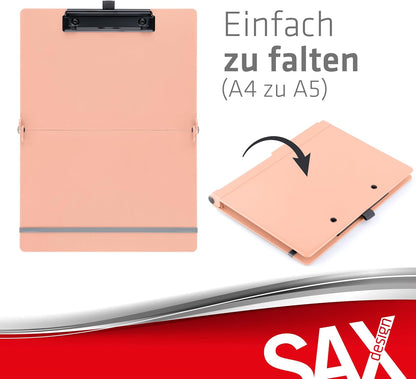 Sax Folding Clipboard Blueberry Clipboard A4 to A5 Portrait and Landscape Format Ideal for Travel and Business Holds 30 Sheets Includes Elastic Closure Band and Pen Loop Durable & Shockproof