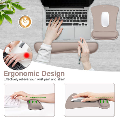 MOSISO Wrist Rest Support for Mouse Pad & Keyboard Set, Ergonomic Mousepad Non-Slip Base Home/Office Pain Relief & Easy Typing Cushion with Neoprene Cloth & Raised Memory Foam, Black
