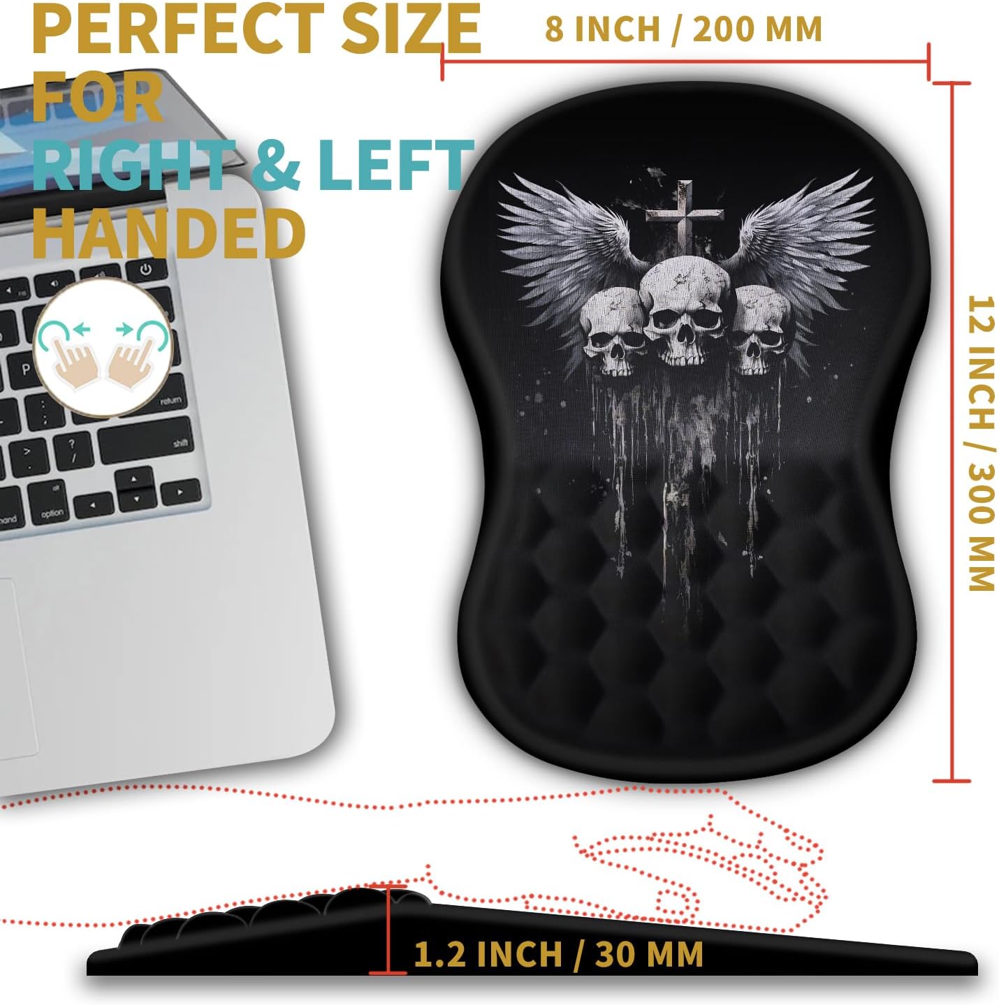 Hokafenle Ergonomic Mouse Pad Wrist Support with Massage Design, Wrist Rest Pain Relief Mousepad with Memory Foam&Non-Slip PU Base, Mouse Pads for Wireless Mouse & Desk (12x8 inch,Black)