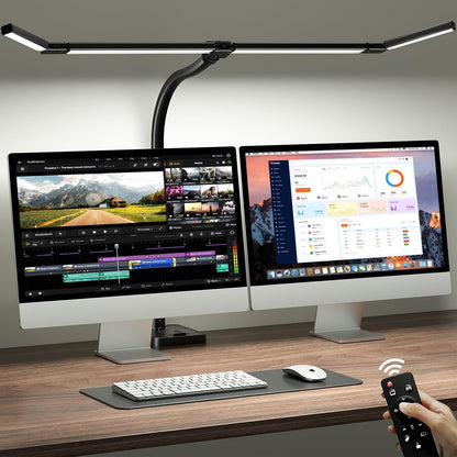ONEMIX 42" LED Desk Lamp with Clamp, Architect Desk Light with Remote, Adjustable 4-Segment Bar, 1800LM Bright, Eye-Caring Desk Lamp for Home Office, Reading, Study, Dual Monitors, Workbench(Black)