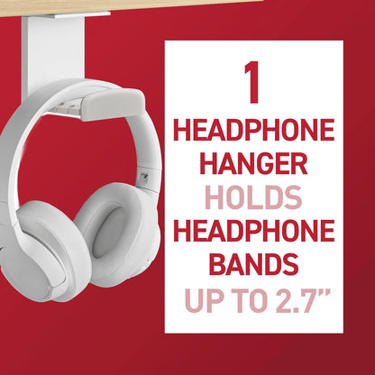Command Headphone Hanger, 1 Holder and 4 Strips, Holds a 2.7" Wide Band, White, Great for Damage-Free Electronics Organization for Wired or Wireless Headphones