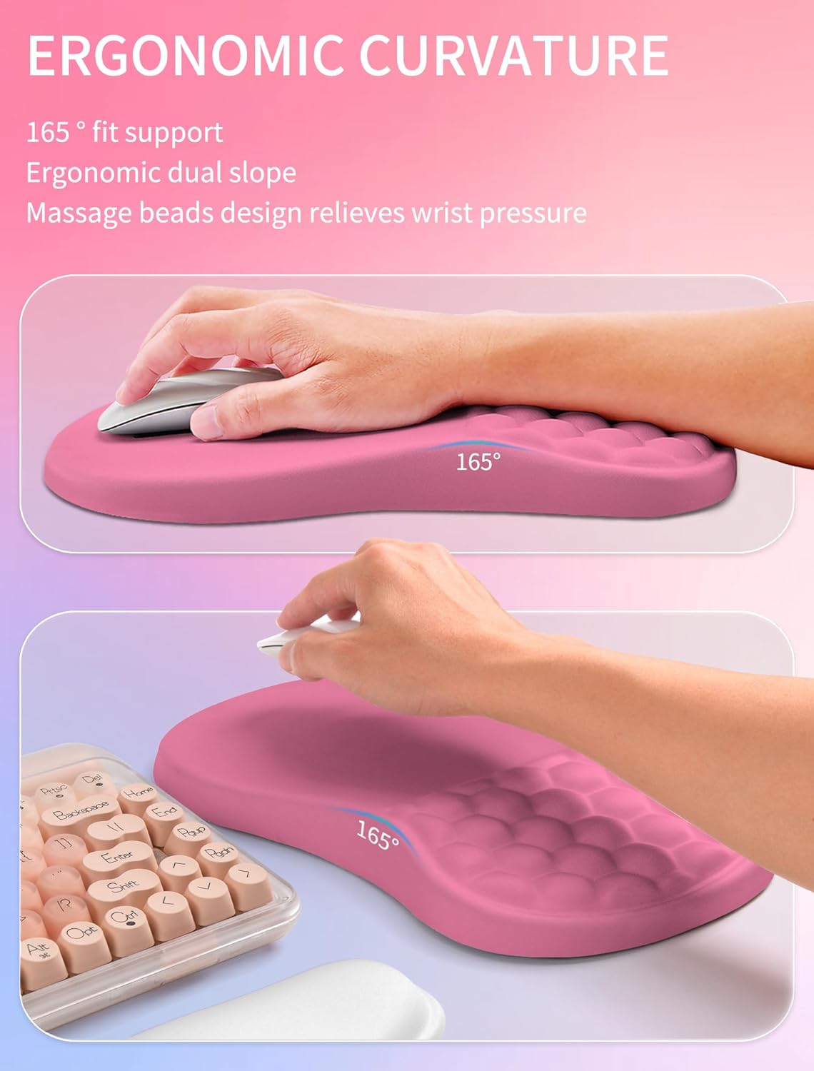 Hokafenle 2in1 Combination, Wave Keyboard Wrist Rest and Ergonomic Curvature Mouse Pad Wrist Support for Relieve Wrist Pain, Filled with Soft Cushion Memory Foam, Black