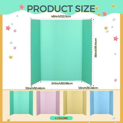 Mooliwe 4 Pack 24" X 16" Trifold Poster Board, Medium Tri Fold Boards Foldable Corrugated Presentation Display Scalloped Borders for Science Fair Events, School Projects, Exhibitions (Macaron)
