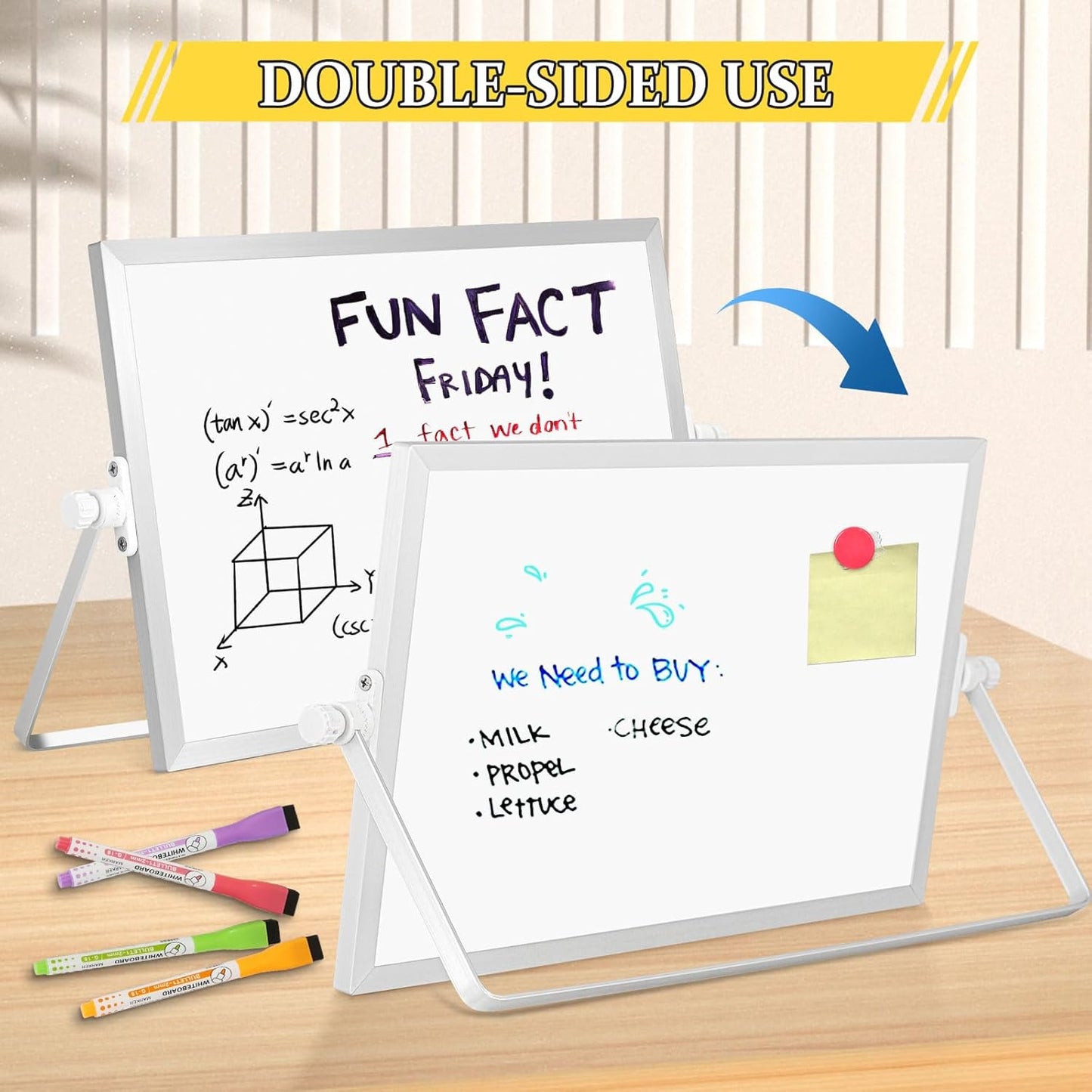 Dry Erase Magnetic White Board, 16" x 12" Double-Sided Desktop Whiteboard with Stand, Portable Small Whiteboard Set for Drawing, Office, Home