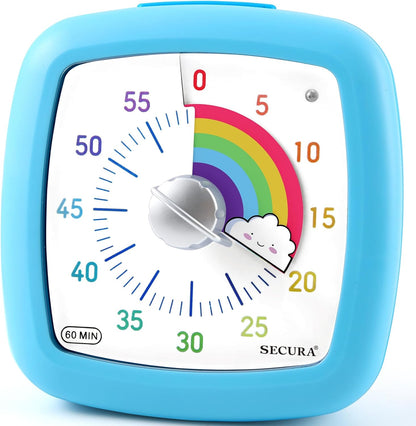 Secura 60-Minute Visual Timer, Silent Study Timer for Kids and Adults, Time Clocks, Time Management Countdown Timer for Teaching (Black & Cloud)