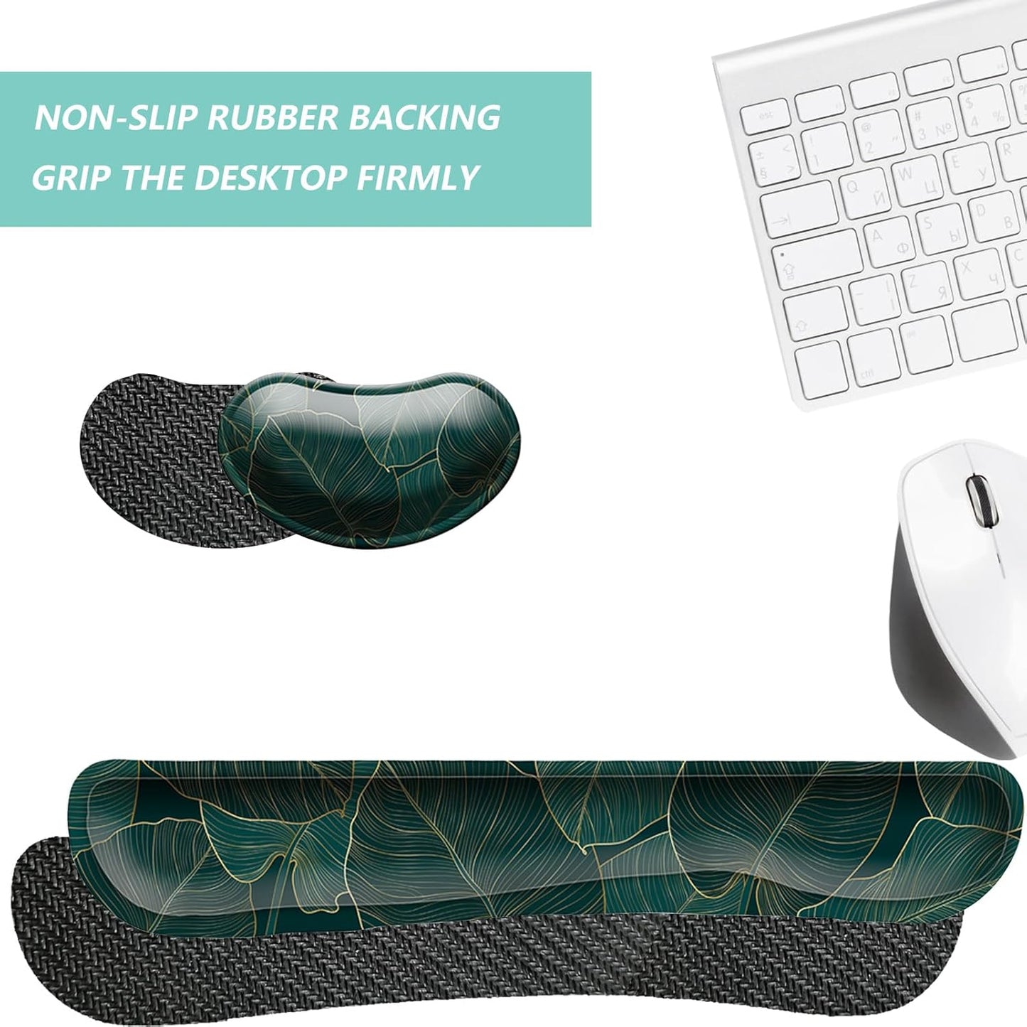 Keyboard Wrist Rest Mouse Wrist Support Set, Memory Foam Wrist Rest Pad for Computer Laptop Keyboard Mouse, Ergonomic Wrist Cushion Support for Typing Pain Relief, Gaming Home Office, Flowers Grass