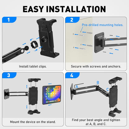 Urmust Tablet Stand for Desk, Adjustable iPad Holder for Bed, 360° Rotation, Sturdy Aluminum Tablet Arm Mount for 4.7"-15.6" iPad Pro/Air/Mini, iPhone, Galaxy Tab, for Kitchen, Work, Video Call