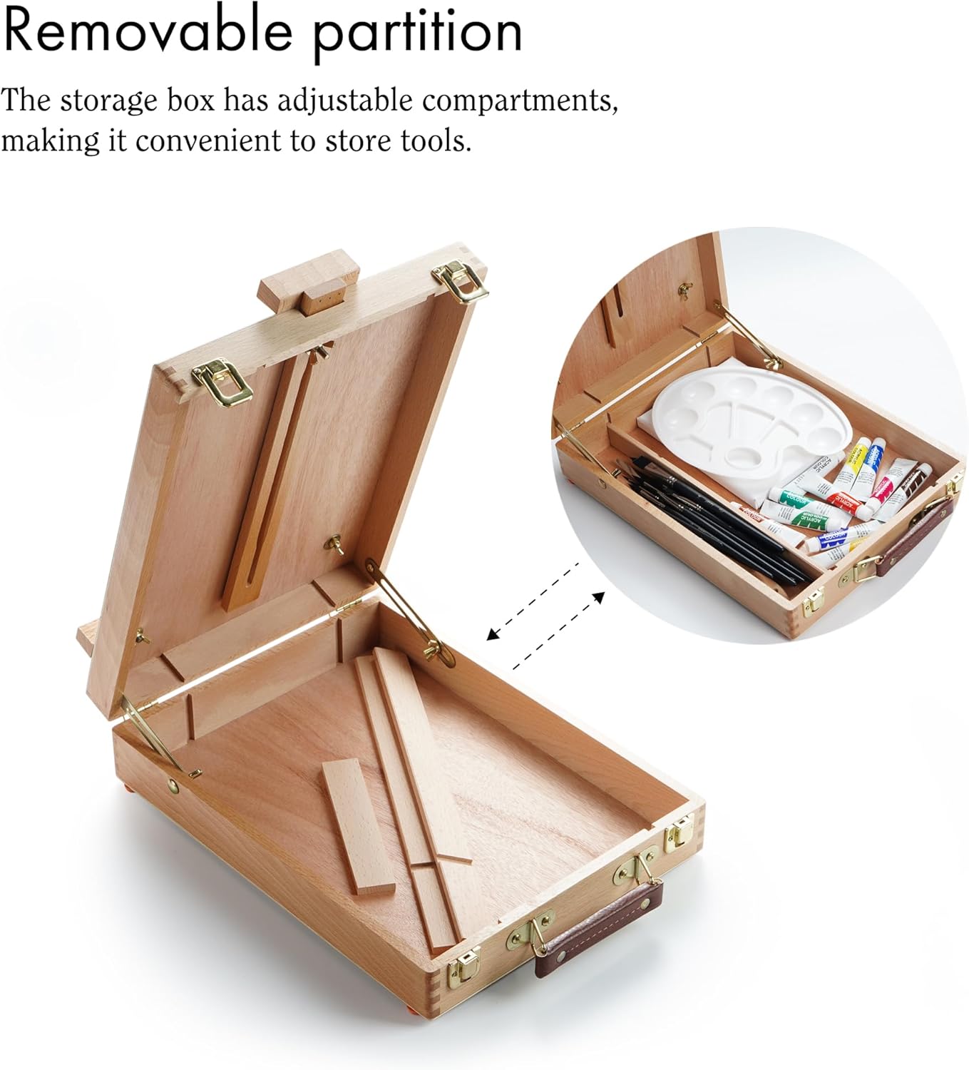 ARTIFY Adjustable Beechwood Tabletop Painting Easel, Wooden Sketch Box Easel, Desktop Artist Easel for Drawing (Easel Box)