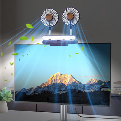Monitor Fan with LED Lights, USB Desktop Fan with 2 Rotatable Heads, 3 Speeds Desk Fans Small Quiet with Sturdy Adjustable Clamp, Strong Wind Office Personal Cooling Fans for Laptop, Desktop.