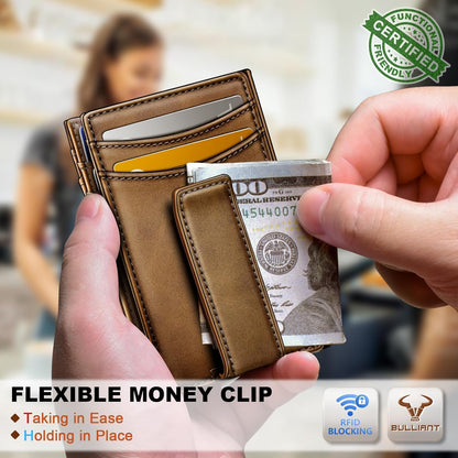 BULLIANT Men Airtag Wallet,Slim Wallet Money Clip Card Holder Magnetic Closure 12 Cards in Front Pocket RFID Blocking