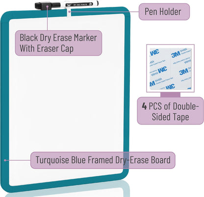 Mr. Pen- Dry Erase Board, 14” x 11” with a Black Dry Erase Marker, White Frame, Small Mini White Board for Students, Fridge, Wall, Locker, Includes Double Sided Tapes
