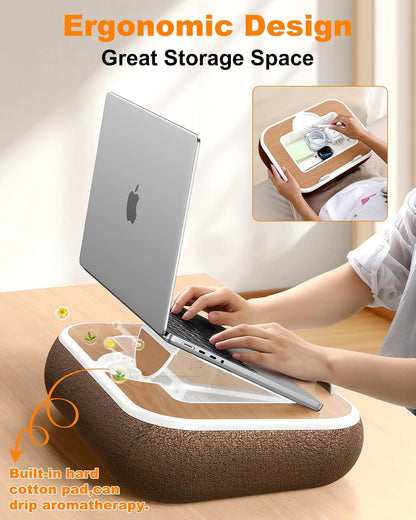Lap Desk with Storage Cushion Washable - with Magnetic Mouse Pad, Scented Cotton Pads - Multi-Functional Lap Desk for Home Office Couch Bed -Fits Up to 15 Inch Laptop