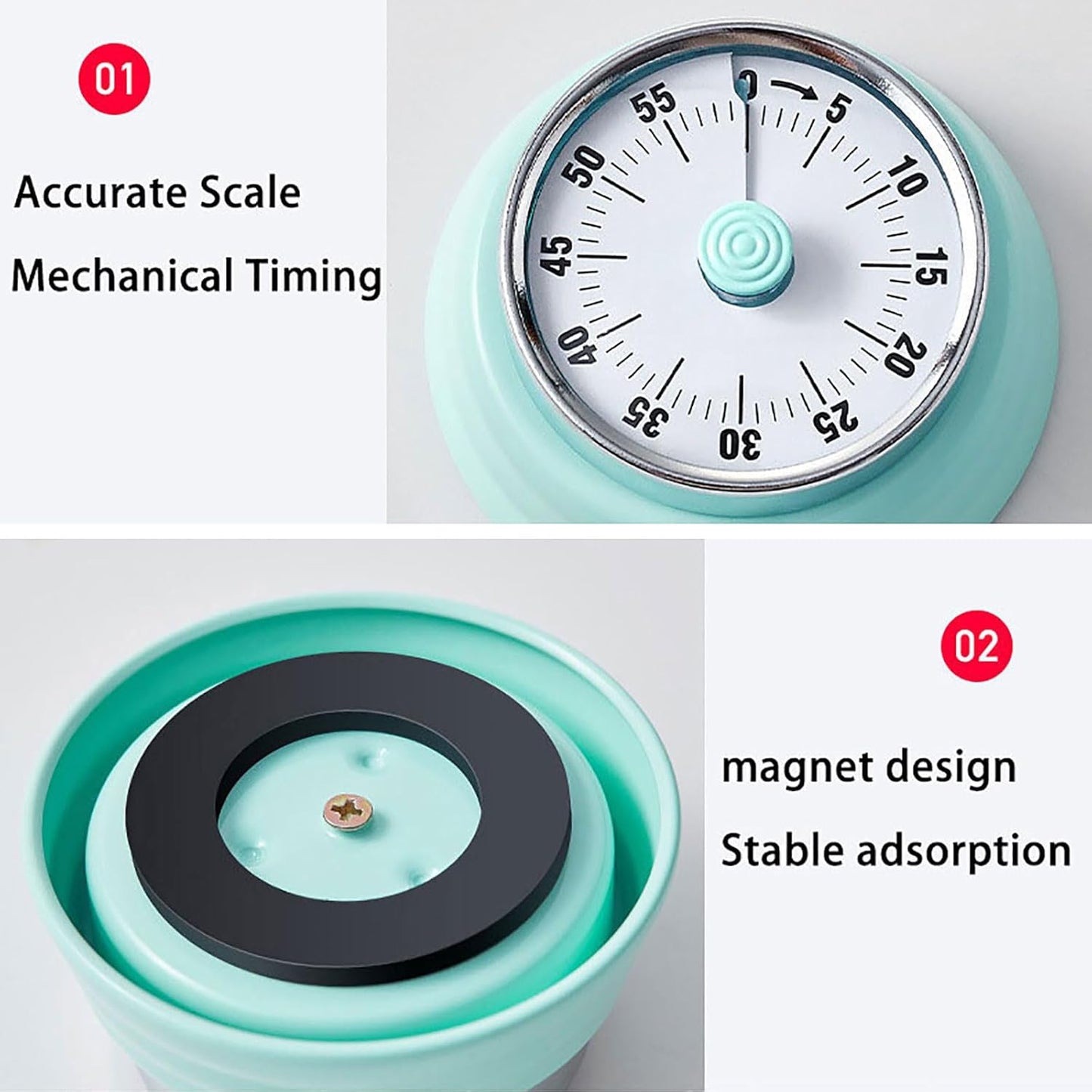 Elegant Stainless Steel Vintage Kitchen Timer with Magnetic Attachment - 60-Minute Countdown & Audible Alarm, Perfect for Cooking, Office Tasks, and Study Sessions (01-red)