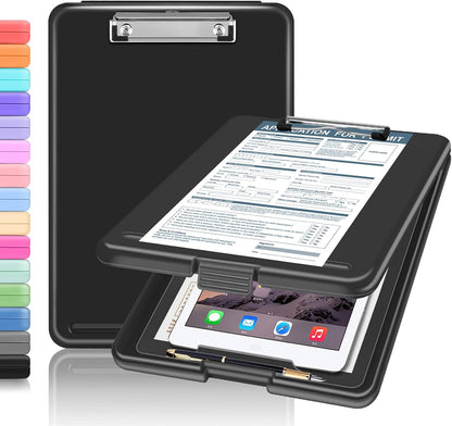ANZNKU Clipboards with Storage, 13x9.6 Heavy Duty Nursing Clipboard Foldable, Plastic Storage Clipboard with Pen Holder, Cute Clip Board Folder for Teacher Nurse Work, School & Office Supplies(Black)